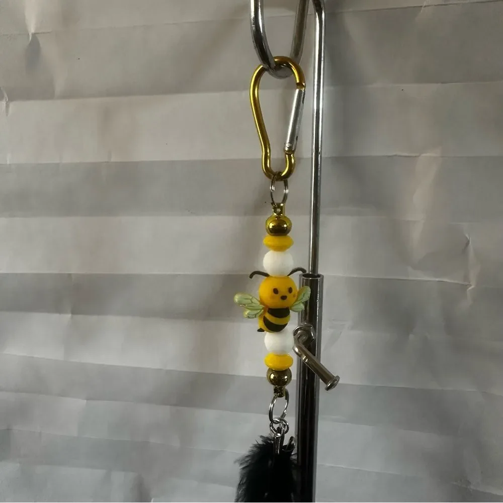 Handmade Bee Feather Clip Keychain | Bumblebee Theme Purse Charm Gift